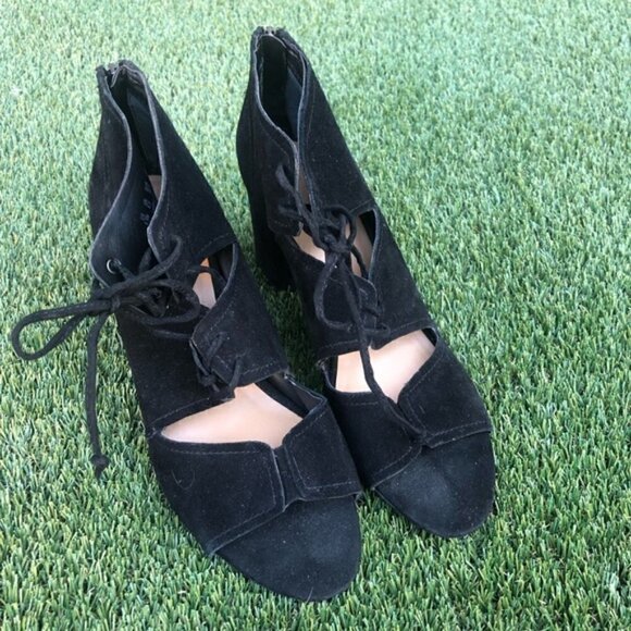 Franco Sarto Black Gazella Suede Lace Up Block Heeled Boots 8.5 - Picture 3 of 6